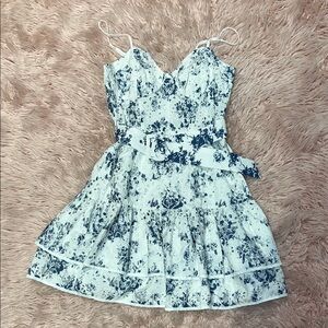Blue & White Floral Eyelet Mini Dress Size Small Belted Summer Dress